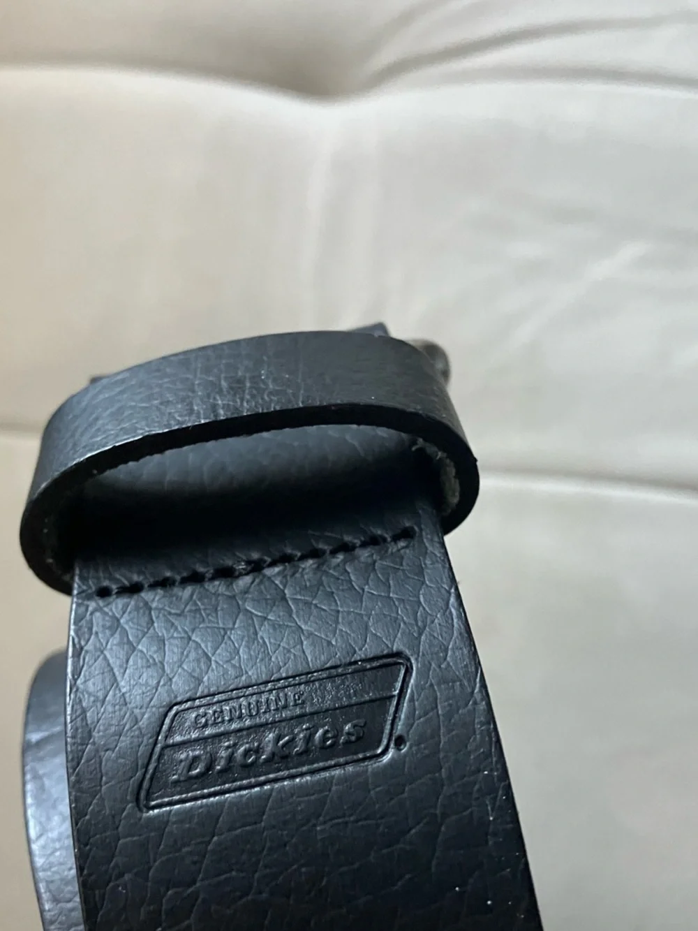 Dickies Black Leather Belt with Distressed Silver Buckle